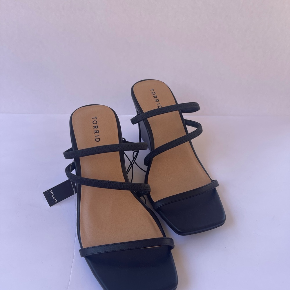 torrid Black Strappy Square-Toe Wedge Sandals